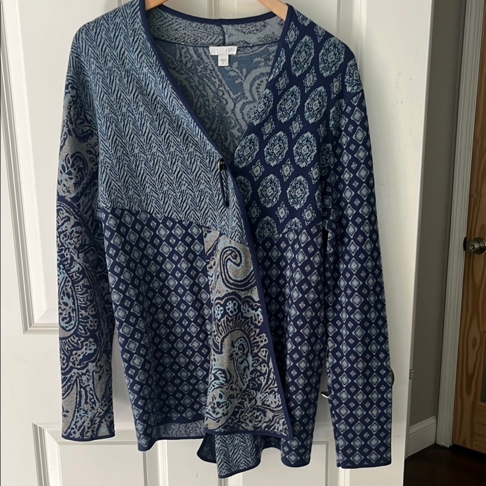 J. Jill Blue Safety Pin mixed  print Cardigan open front size small